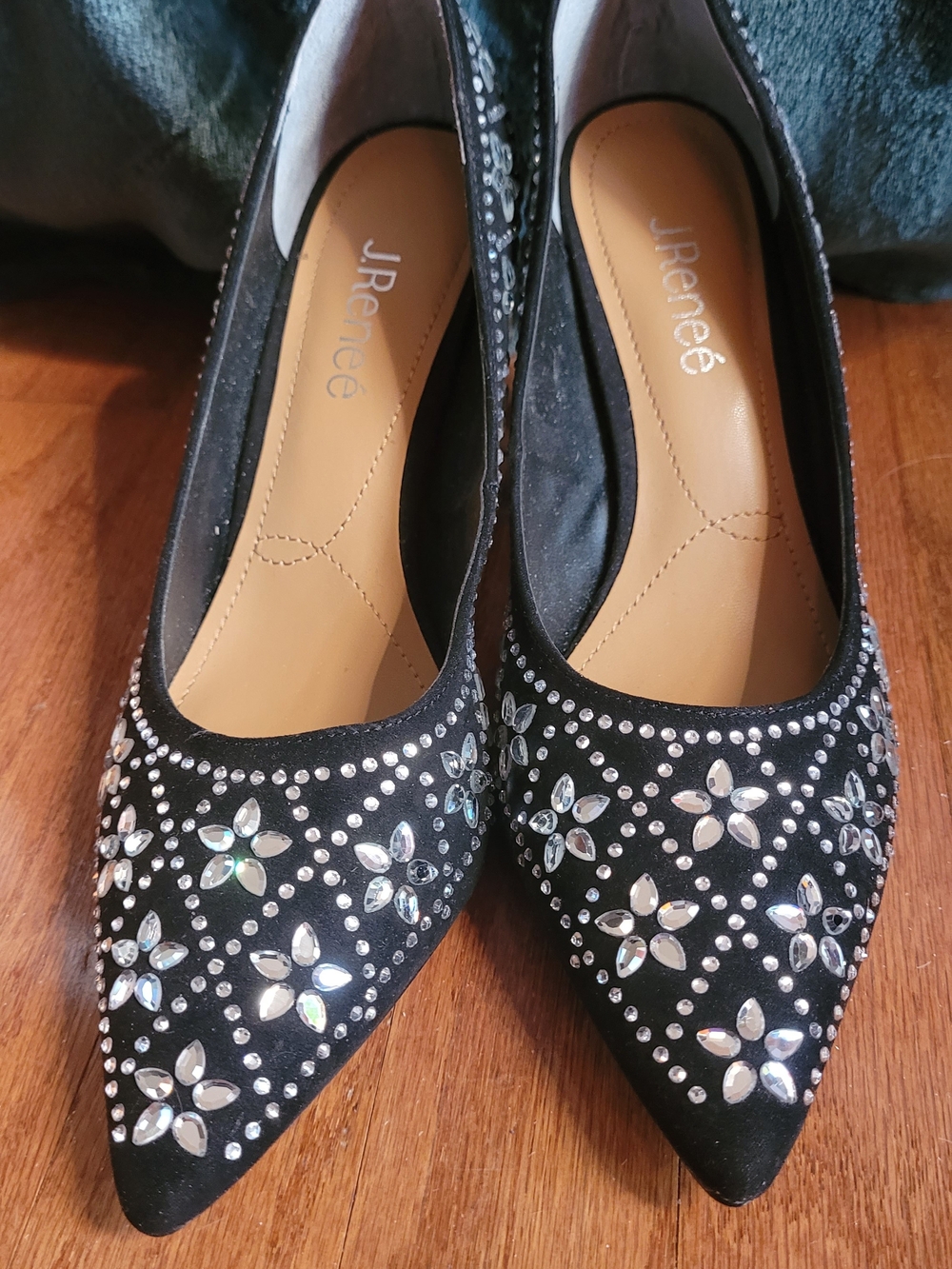 J.Renee Black Embellished Pointed-Toe Heels